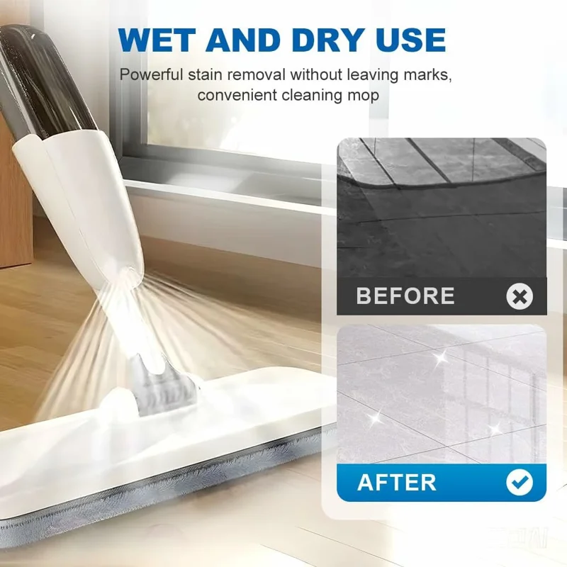 Balai Pulvérisateur Eau Balai Sec et Humide 2 en 1 avec 2 Patins de Remplacement en Microfibre