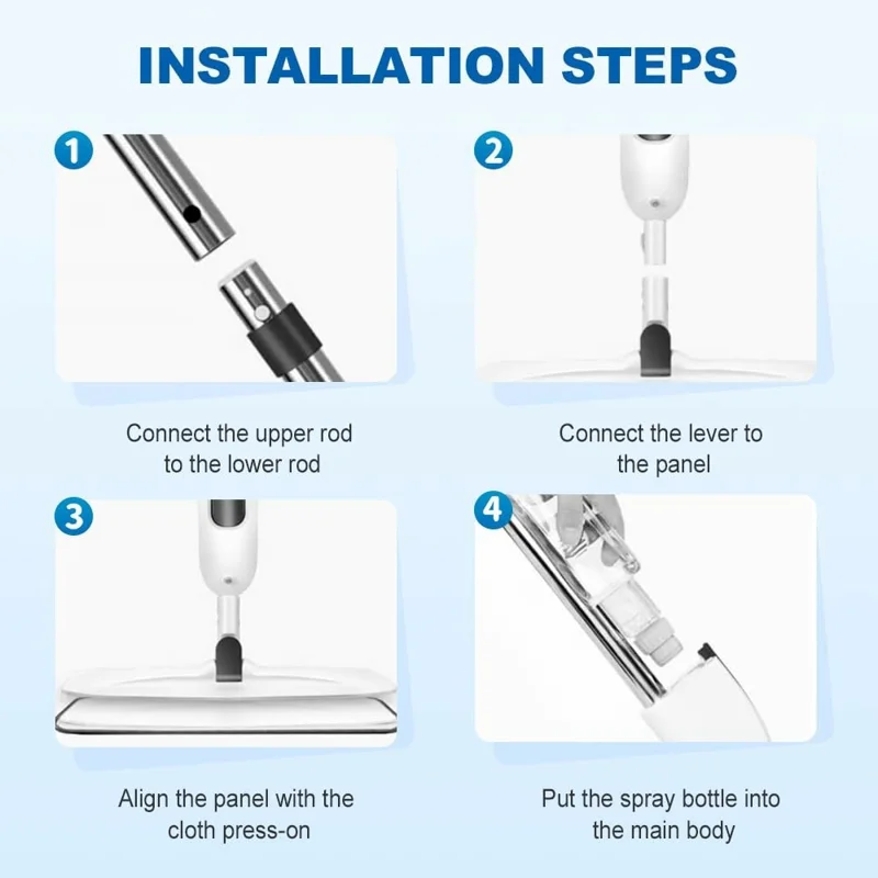Balai Pulvérisateur Eau Balai Sec et Humide 2 en 1 avec 2 Patins de Remplacement en Microfibre