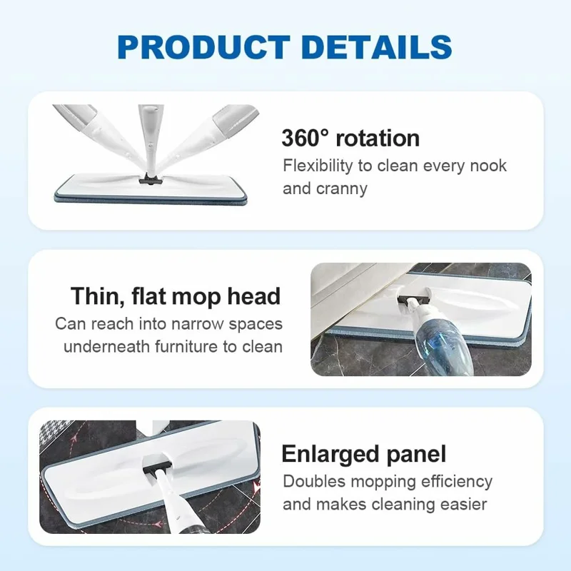 Balai Pulvérisateur Eau Balai Sec et Humide 2 en 1 avec 2 Patins de Remplacement en Microfibre