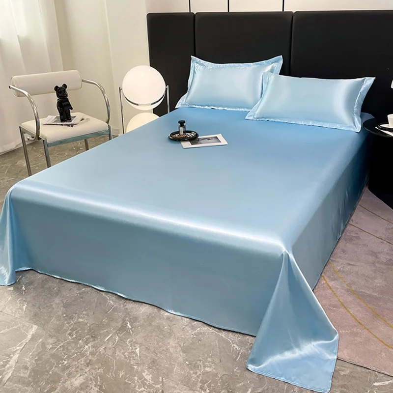 3Pcs Summer Washable Silk Bedding Set with 180 x 230cm Bed Sheet / 2 Pillowcase for Bedroom - Sky Blue