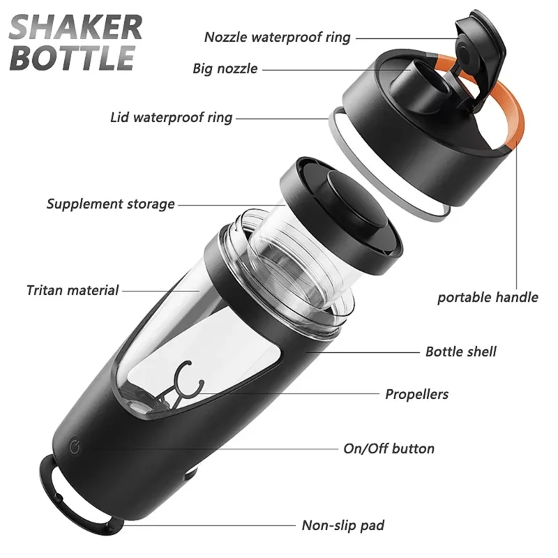 25700 700ml Electric Shaker Bottle Rechargeable Protein Mixer Cup with Portable Handle (BPA Free, No FDA Certificate) - Black