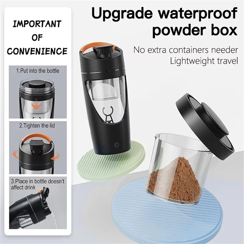 25700 700ml Electric Shaker Bottle Rechargeable Protein Mixer Cup with Portable Handle (BPA Free, No FDA Certificate) - Black