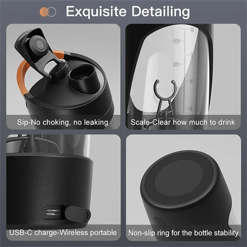 25700 700ml Electric Shaker Bottle Rechargeable Protein Mixer Cup with Portable Handle (BPA Free, No FDA Certificate) - Black