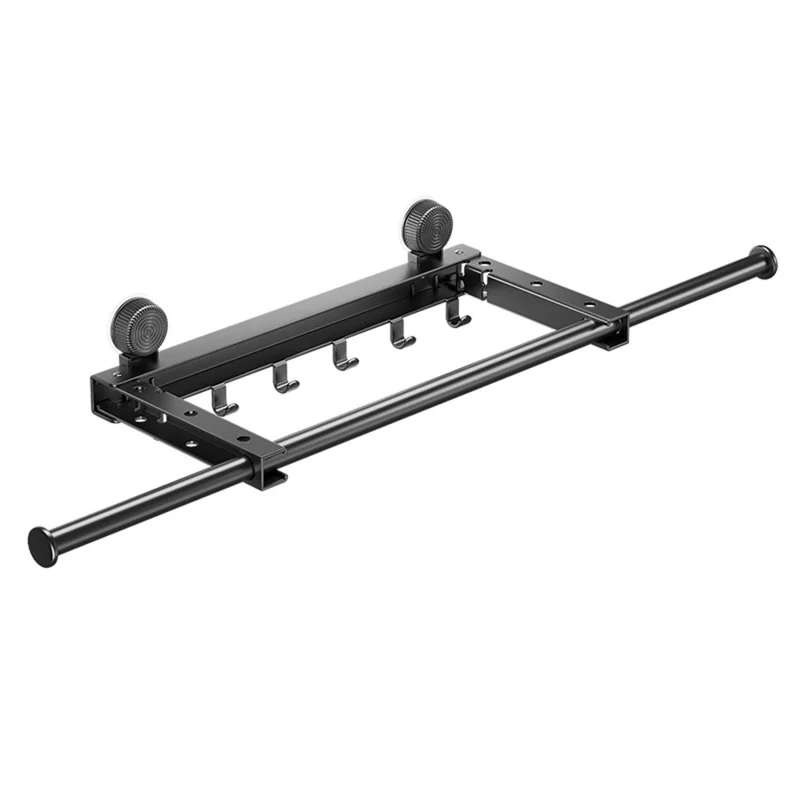 Retractable Clothes Drying Pole with 6 Hooks No-Drill Foldable Suction Cup Rack for Balcony Bathroom - Black