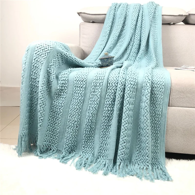 127 x 180cm European Style Knitted Blanket Solid Color Sofa Cover Nap Quilt for Couch / Bed - Lake Blue