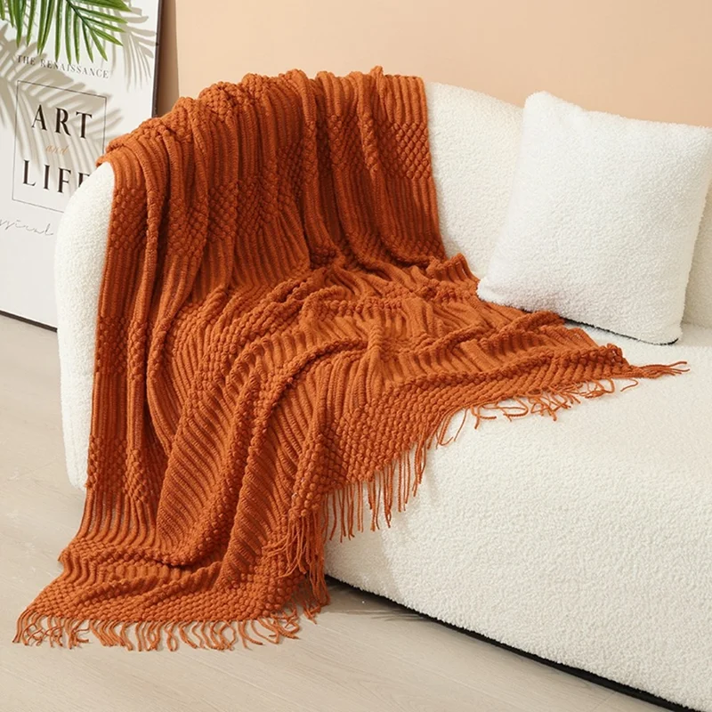 127x152+15x2cm Pineapple Pattern Throw Blanket European Style Office Nap Blanket Sofa Cover - Orange