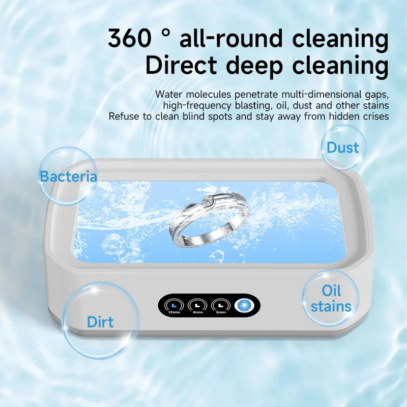 X81 Ultrasonic Cleaner Eyeglass Cleaner with 3-Speed Touch Control 650ML Large Capacity Jewelry Retainer Cleaner, EU Plug - White