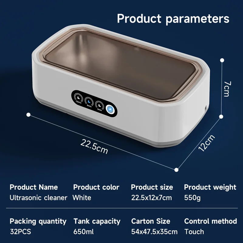 X81 Ultrasonic Cleaner Eyeglass Cleaner with 3-Speed Touch Control 650ML Large Capacity Jewelry Retainer Cleaner, EU Plug - White