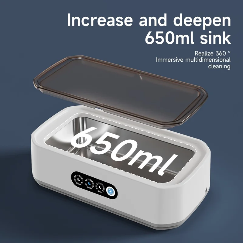 X81 Ultrasonic Cleaner Eyeglass Cleaner with 3-Speed Touch Control 650ML Large Capacity Jewelry Retainer Cleaner, EU Plug - White