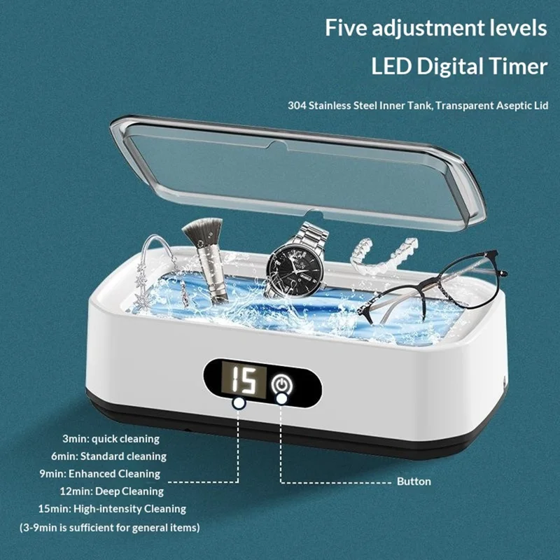 X82 650ml Large Capacity Ultrasonic Cleaner 5-Speed Modes Eyeglass Jewelry Cleaner with LED Digital Display, EU Plug