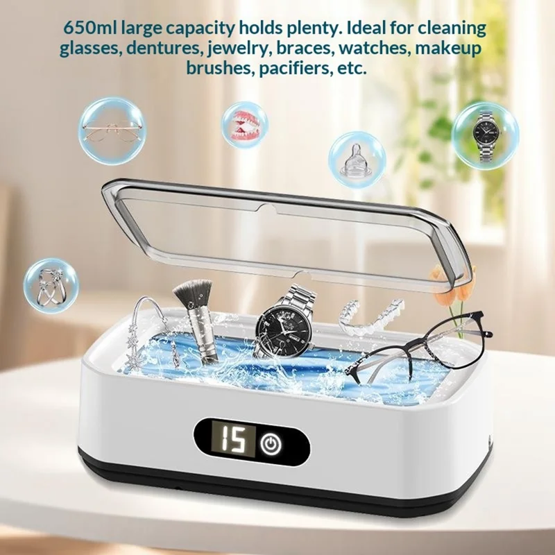 X82 650ml Large Capacity Ultrasonic Cleaner 5-Speed Modes Eyeglass Jewelry Cleaner with LED Digital Display, EU Plug