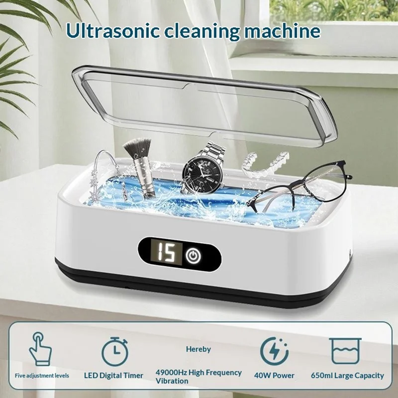 X82 650ml Large Capacity Ultrasonic Cleaner 5-Speed Modes Eyeglass Jewelry Cleaner with LED Digital Display, EU Plug
