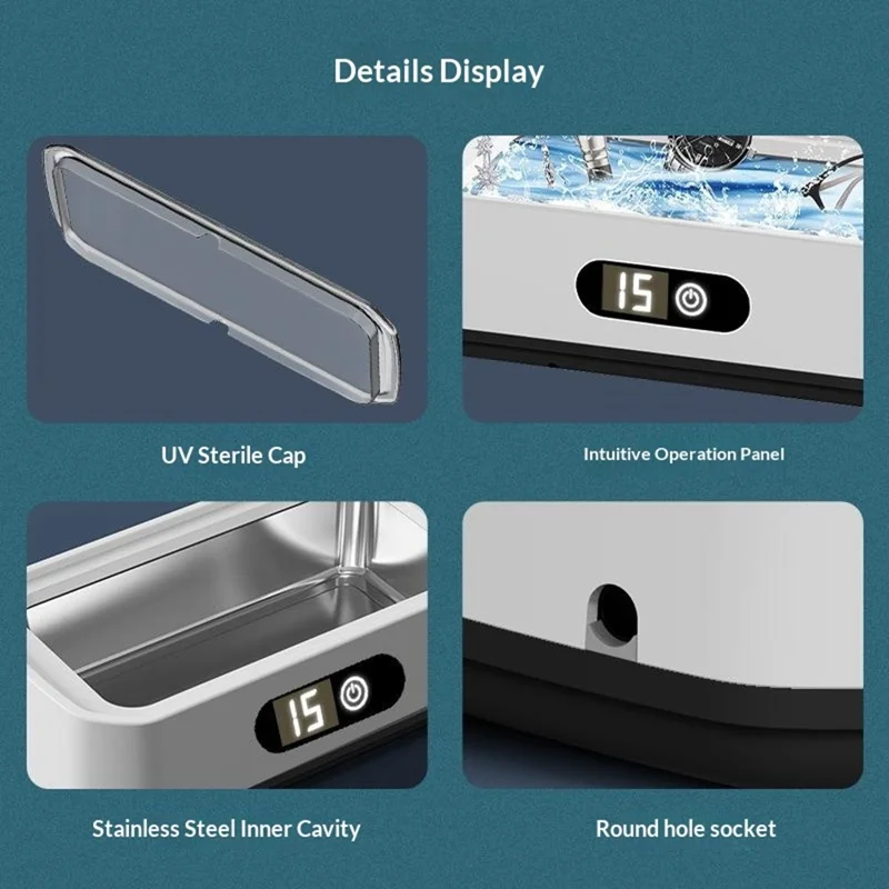 X82 650ml Large Capacity Ultrasonic Cleaner 5-Speed Modes Eyeglass Jewelry Cleaner with LED Digital Display, EU Plug