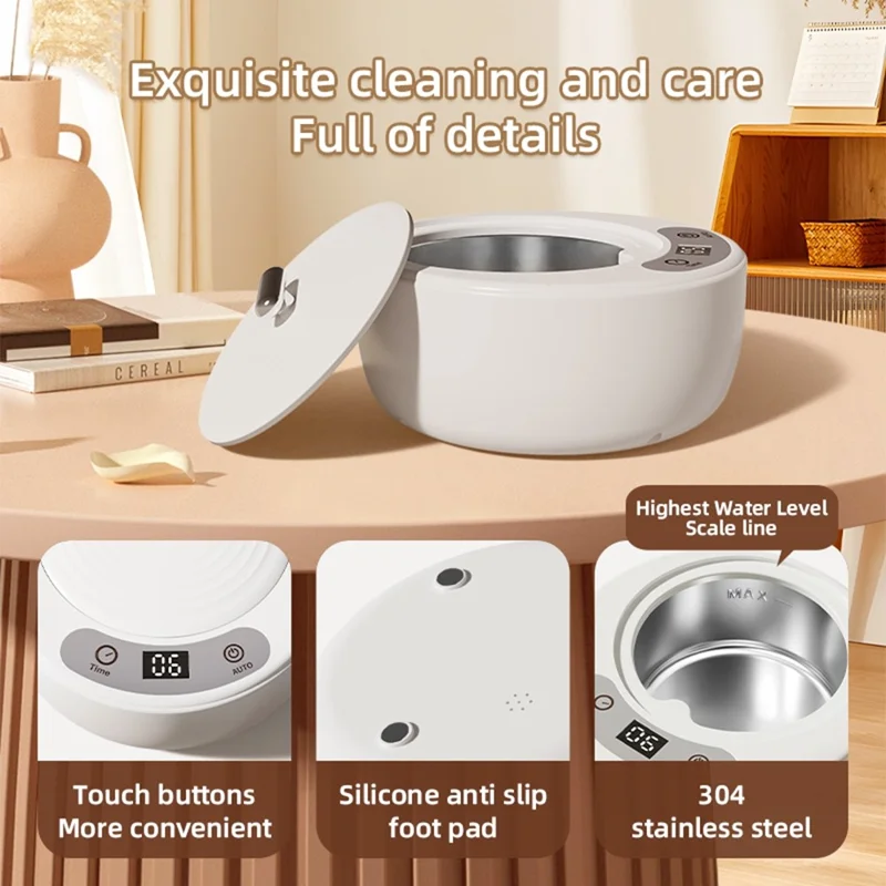 X88 Ultrasonic Cleaner with UV Sterilization 5-Speed Touch Control Eyeglass Cleaner Retainer Cleaning Machine, EU Plug