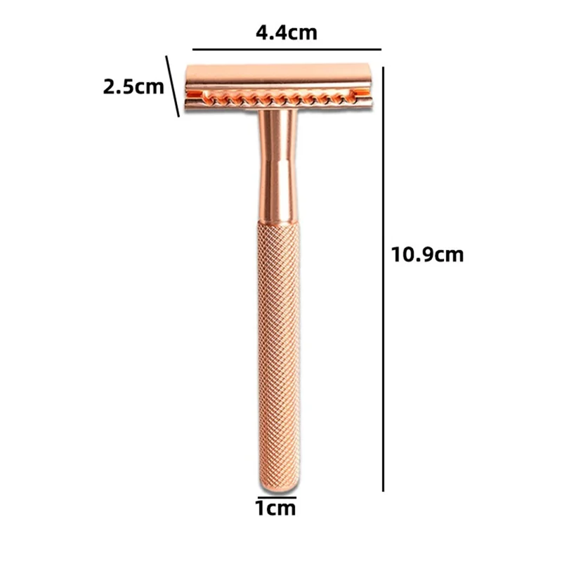 Razor Manual Vintage Masculino com Cabo Ergonómico em Metal Dupla Face com 10 Lâminas de Reposição - Dourado Rosa