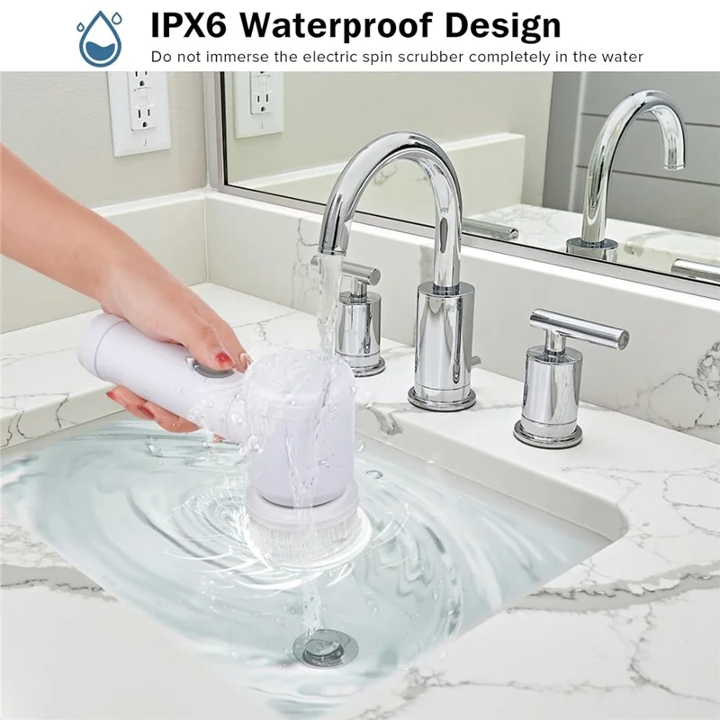 Electric Rotating Cleaning Brush Kitchen Bathroom Multi-Function Cleaner with 6 Replacement Brush Heads - Grey