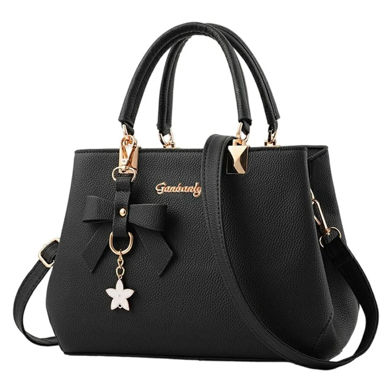 Crossbody Handbag with Bow Ornament, Tote Shoulder Bag Versatile Large Capacity Purse for Women - Black