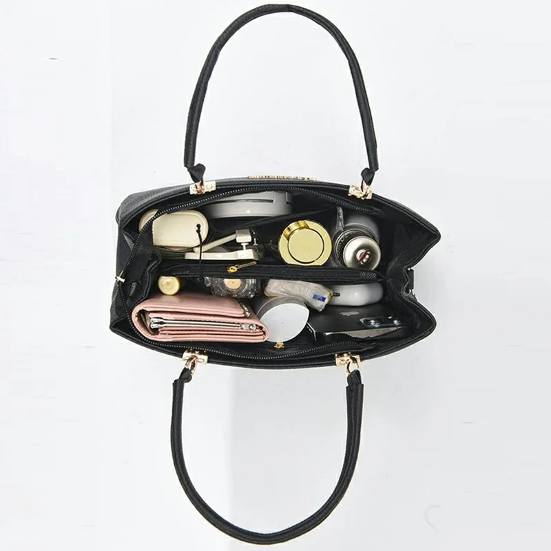 Crossbody Handbag with Bow Ornament, Tote Shoulder Bag Versatile Large Capacity Purse for Women - Black