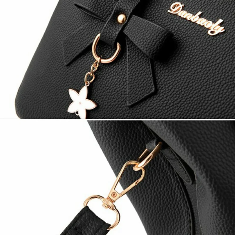 Crossbody Handbag with Bow Ornament, Tote Shoulder Bag Versatile Large Capacity Purse for Women - Black