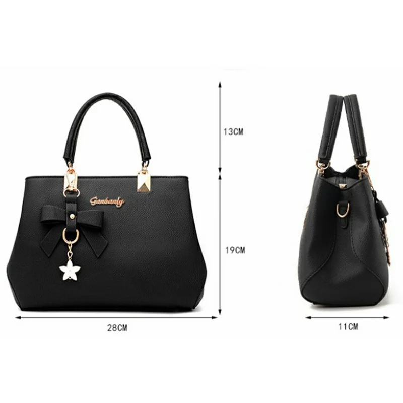 Crossbody Handbag with Bow Ornament, Tote Shoulder Bag Versatile Large Capacity Purse for Women - Black