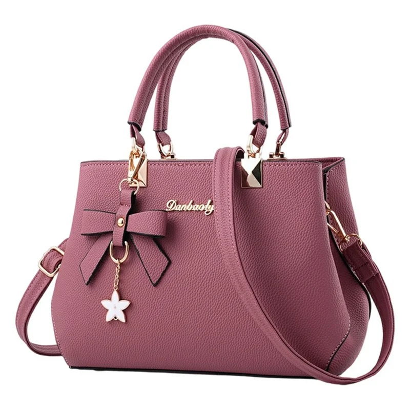 Crossbody Handbag with Bow Ornament, Tote Shoulder Bag Versatile Large Capacity Purse for Women - Rose