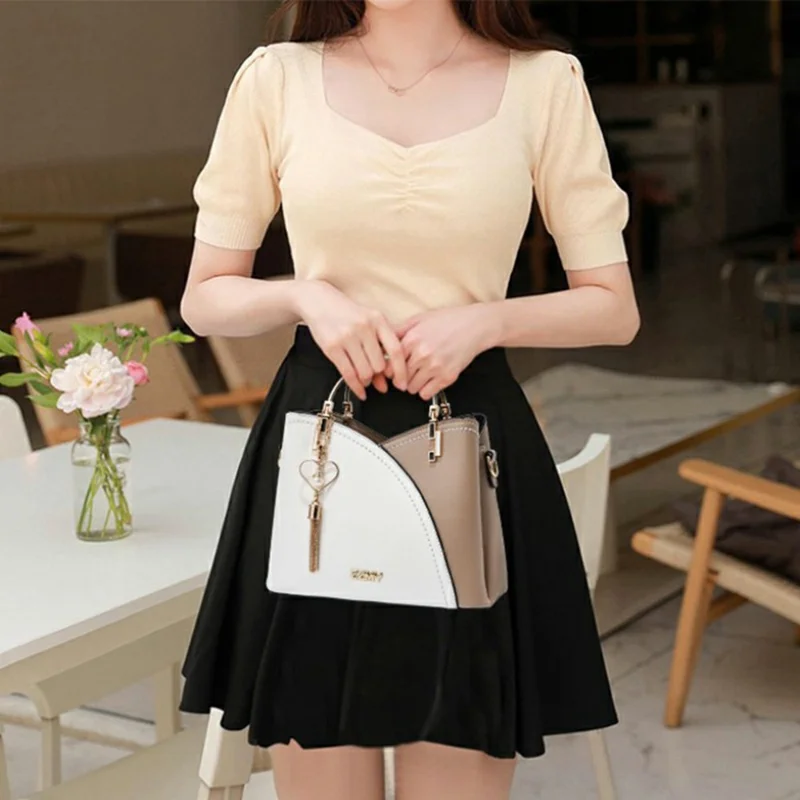 Crossbody Bag for Women Handbag Shoulder Tote Versatile Large Capacity Ladies Purse - White / Khaki