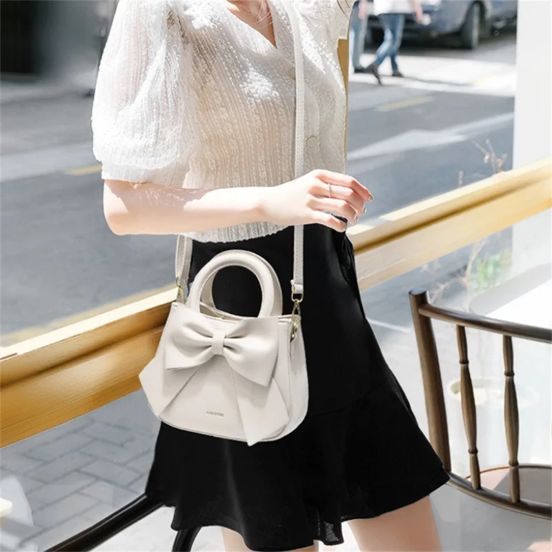 Handbag Tote with Bow Decoration, Portable Shoulder Crossbody Bag for Women - Black