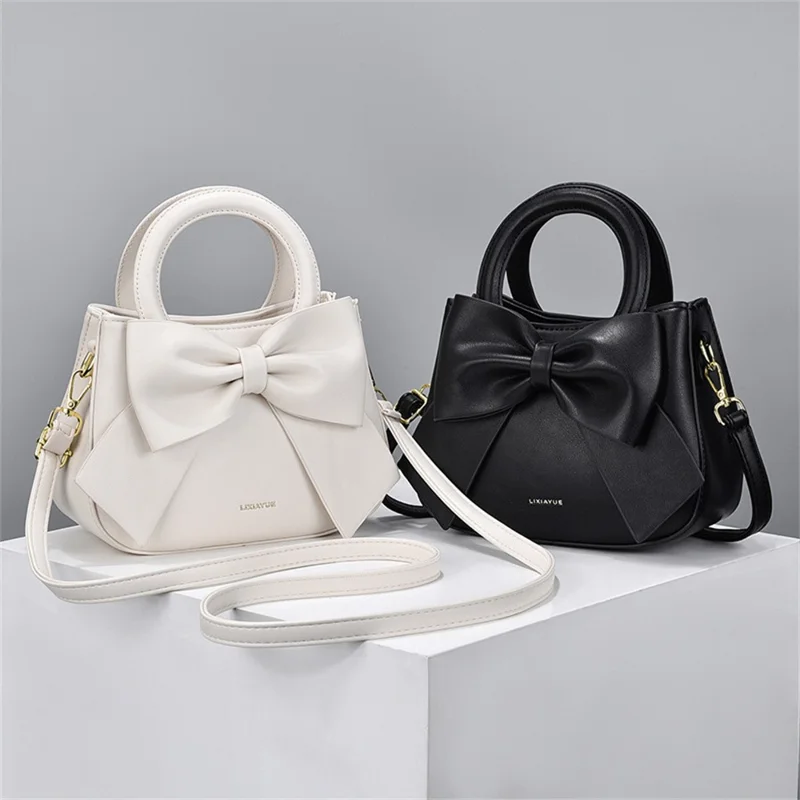 Handbag Tote with Bow Decoration, Portable Shoulder Crossbody Bag for Women - Black