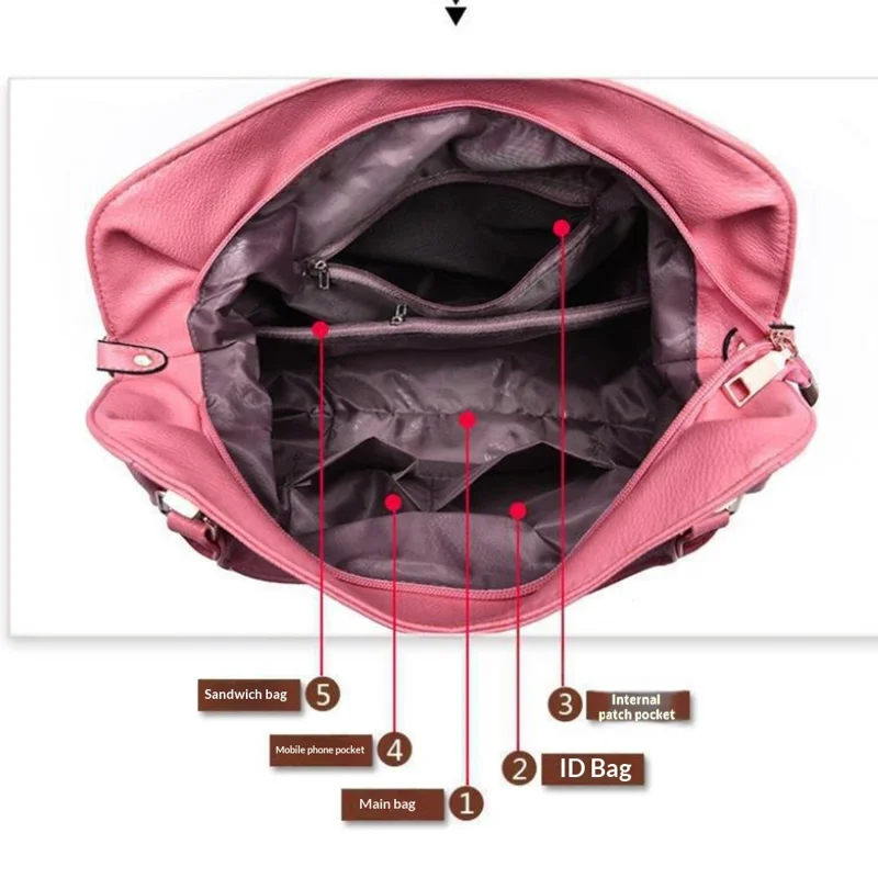 Handbag Tote for Women Shoulder Bag Large Capacity Crossbody Purse Simple Design - Pink