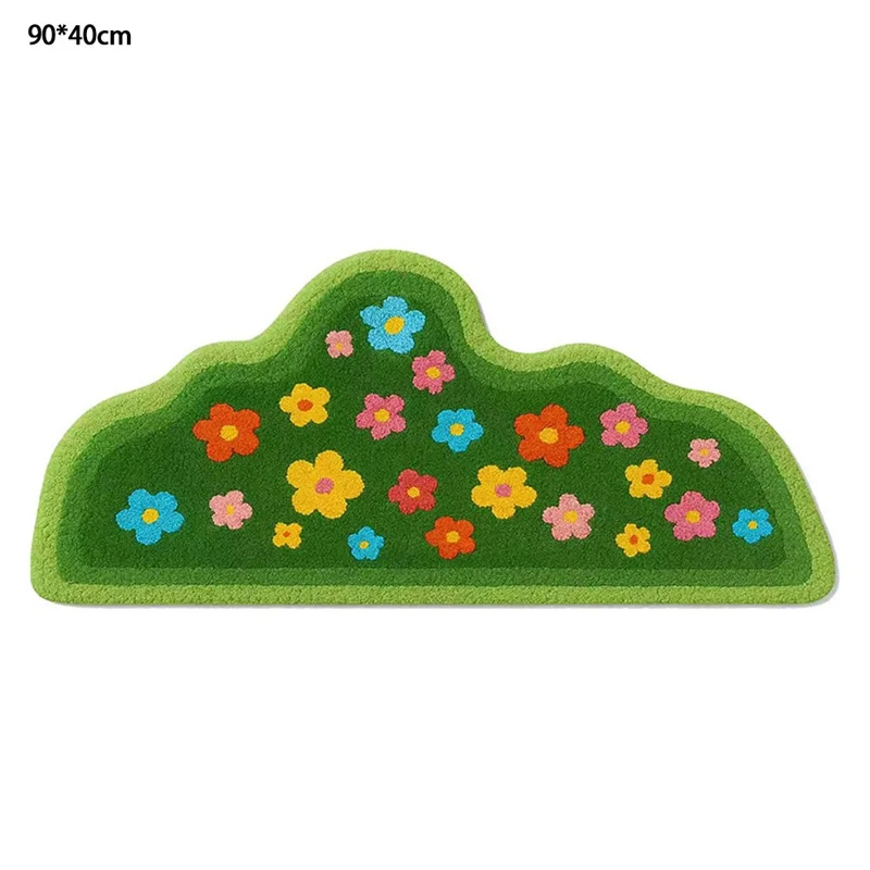 90 x 40cm Irregular Cloud Shape Rug Faux Cashmere Soft Absorbent Non Slip Floor Mat - Mountain Flowers