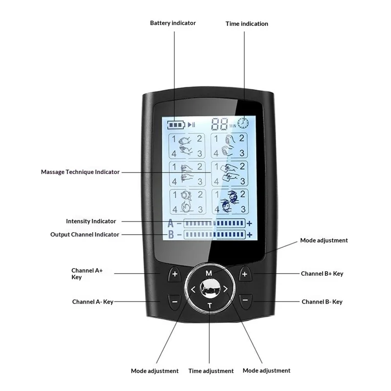 FM-B2404 Stimolatore Muscolare EMS TENS 24 Modalità Massaggiatore Elettrico per Agopuntura e Dimagrimento Elettrostimolatore