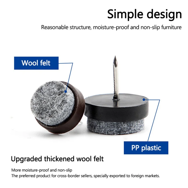 10Pcs / Set 22mm Chair Table Furniture Leg Bottom Feet Pad Noise Reduction Floor Protector Nail - Black