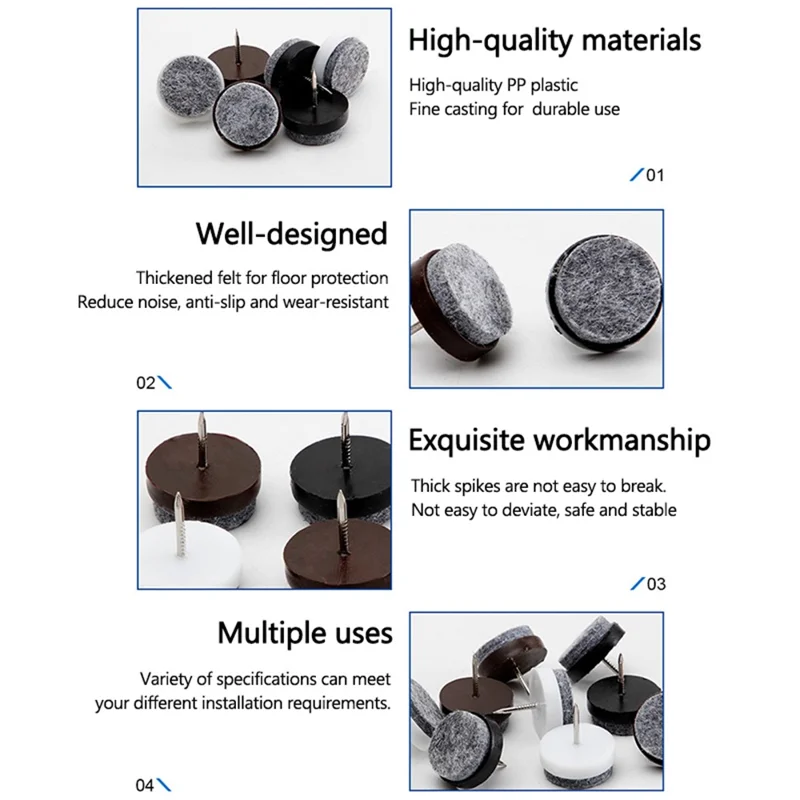 10Pcs / Set 22mm Chair Table Furniture Leg Bottom Feet Pad Noise Reduction Floor Protector Nail - Black