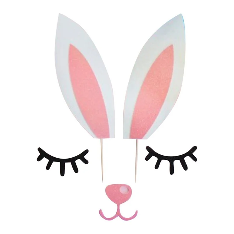 Cake Decoration Card Set with Bamboo Stick, Cute Design Bakeware Accessories for Kids Party / Spring Theme Desserts (No FDA) - Rabbit