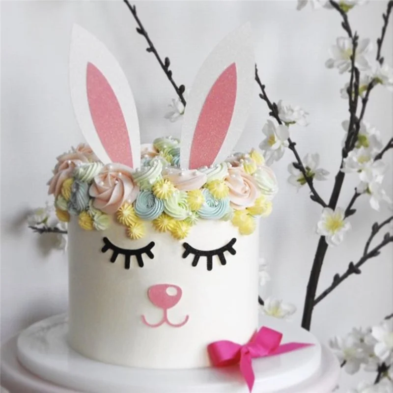Cake Decoration Card Set with Bamboo Stick, Cute Design Bakeware Accessories for Kids Party / Spring Theme Desserts (No FDA) - Rabbit