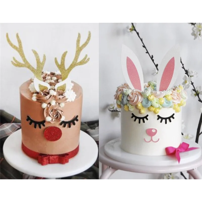 Cake Decoration Card Set with Bamboo Stick, Cute Design Bakeware Accessories for Kids Party / Spring Theme Desserts (No FDA) - Rabbit