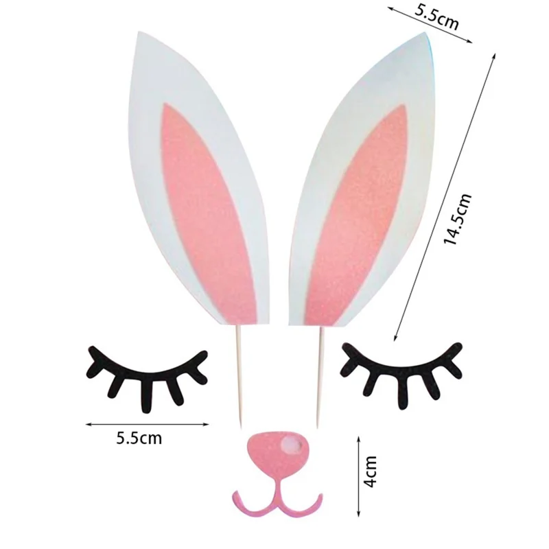 Cake Decoration Card Set with Bamboo Stick, Cute Design Bakeware Accessories for Kids Party / Spring Theme Desserts (No FDA) - Rabbit