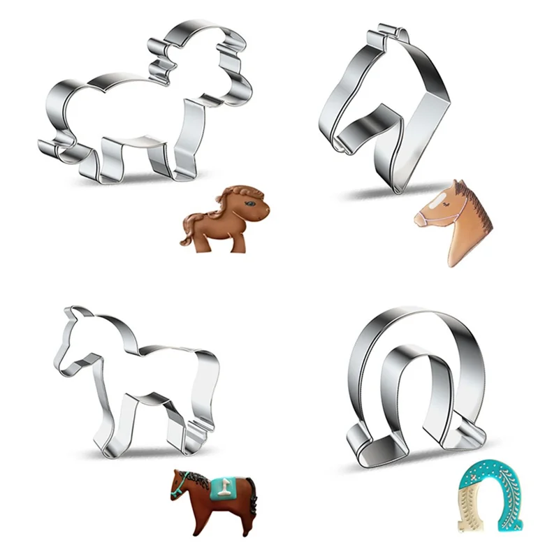 4Pcs / Set Horse Theme Cookie Cutters Stainless Steel Biscuit Mold Cake Decoration Baking Tool (BPA Free, FDA Certified)