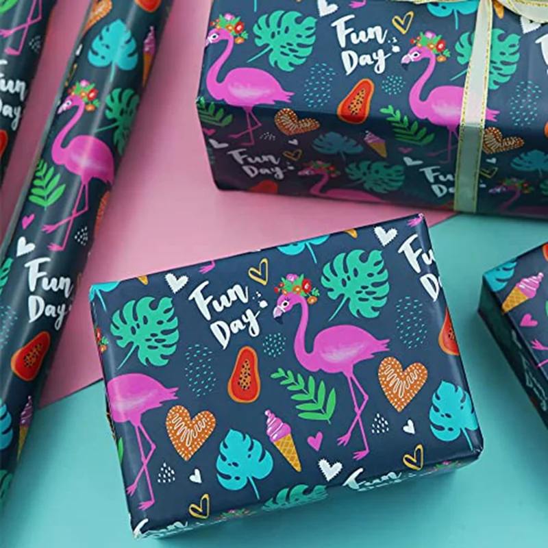 10Pcs 70 x 50cm Cute Cartoon Pattern Gift Wrapping Paper for Kids Birthday Gift Box Packaging Paper - Bird+Ice Cream