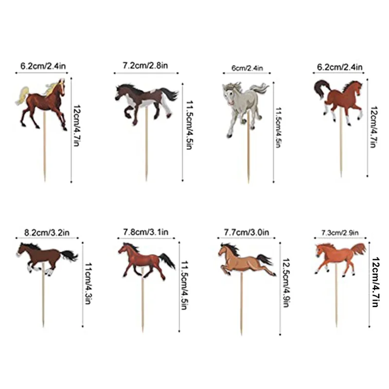 8Pcs / Set Horse Theme Cake Toppers Cupcake Picks for Kids Birthday Party Decorations (No FDA)
