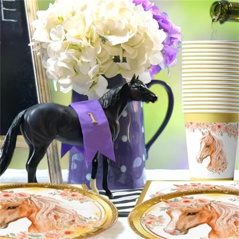52Pcs Horse Theme Birthday Party Decorations Tableware Set with 16 Paper Plates, 16 Cups, 20 Napkins, for Celebration (No FDA)