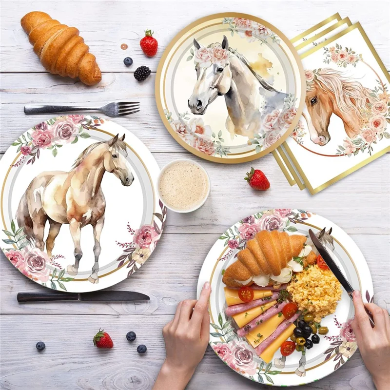 50 Teile Pferde-Thema Geburtstags-Partygeschirr-Set mit Pappellern, Bechern, Servietten für Feiertagsfeier (kein FDA)