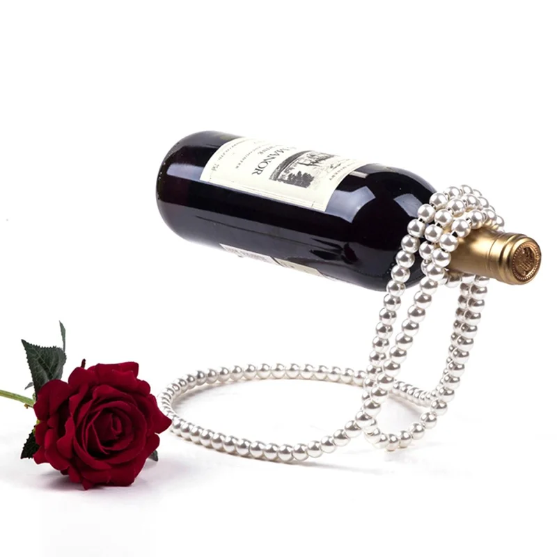 Portabottiglie a Collana di Perle Finte Design Creativo, Scaffale per Vino Galleggiante, Decorazione da Tavolo - Oro