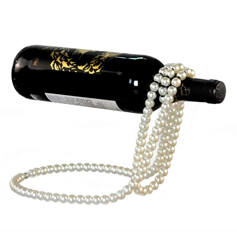 Portabottiglie a Collana di Perle Finte Design Creativo, Scaffale per Vino Galleggiante, Decorazione da Tavolo - Oro