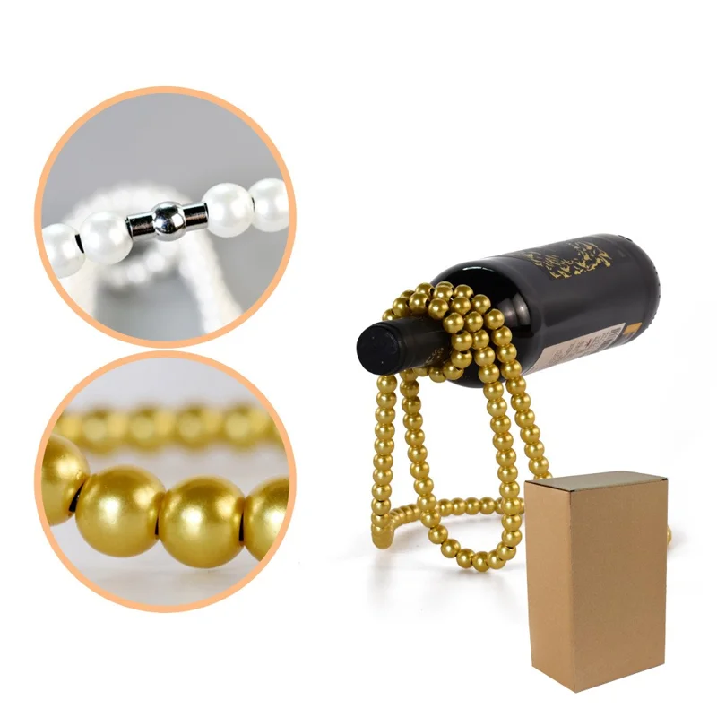 Portabottiglie a Collana di Perle Finte Design Creativo, Scaffale per Vino Galleggiante, Decorazione da Tavolo - Oro