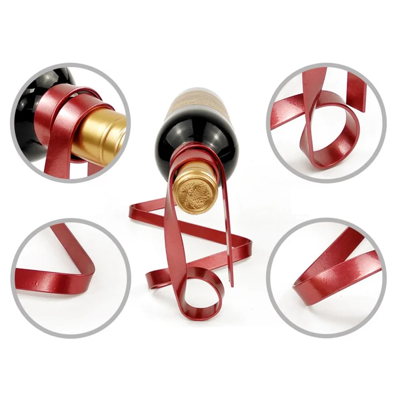 Soporte para botella de vino con diseño de cinta de colores, soporte exhibidor flotante, decoración creativa para mesa - Rojo