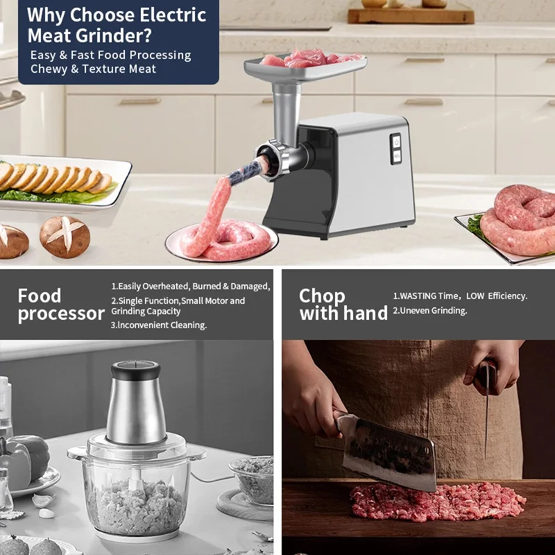MG-M1 Электрический мясорубка из нержавеющей стали, многофункциональная машина для фарша и колбас, вилка ЕС / 220 В (без БПА, без FDA)