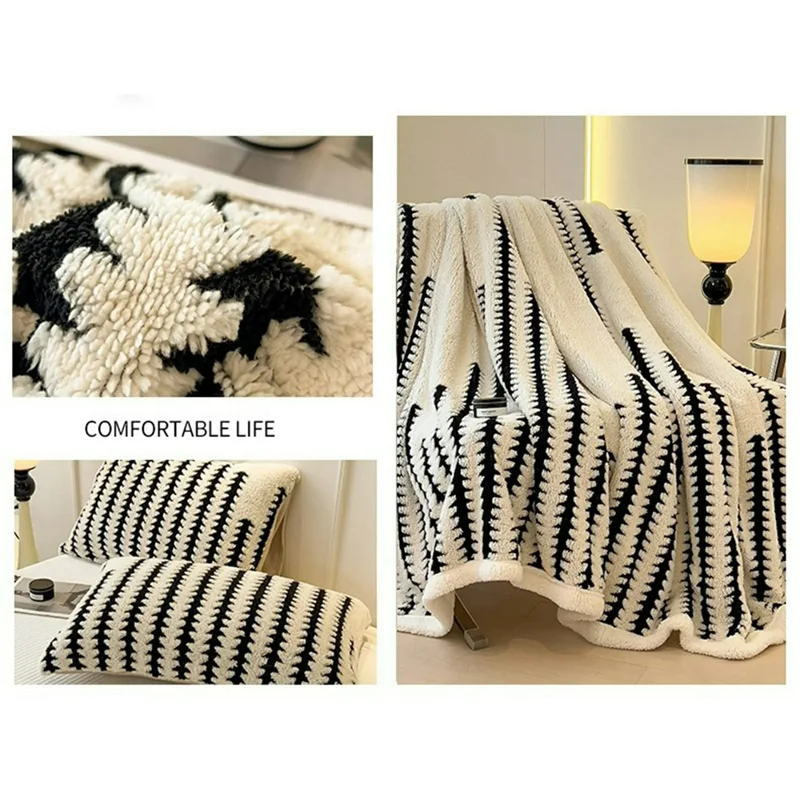 150 x 200 cm Couverture d'hiver épaisse avec motif géométrique, jeté super doux pour canapé ou lit - Blanc