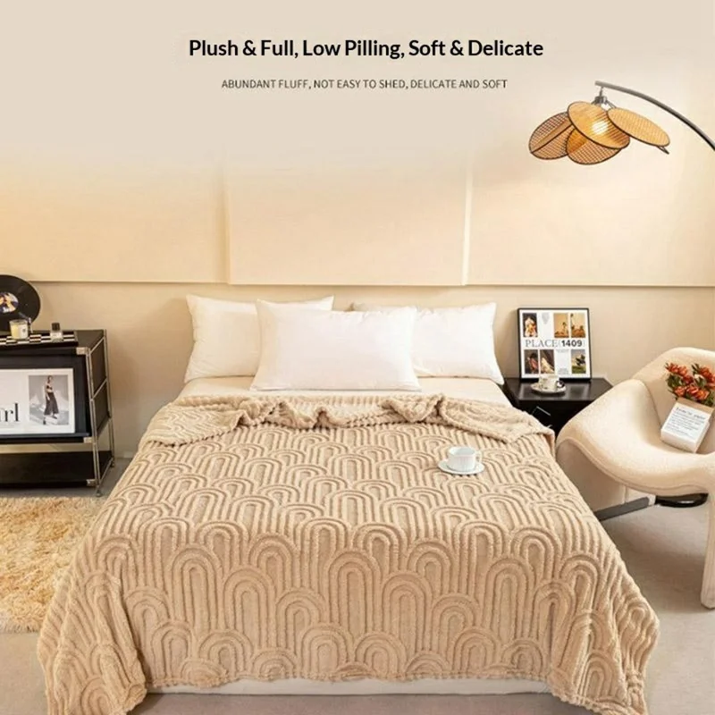 70 x 100cm Ultra Soft Taffeta Fleece Blanket Colonnade Pattern Plush Throw Blanket for Sofa Bed - Coffee
