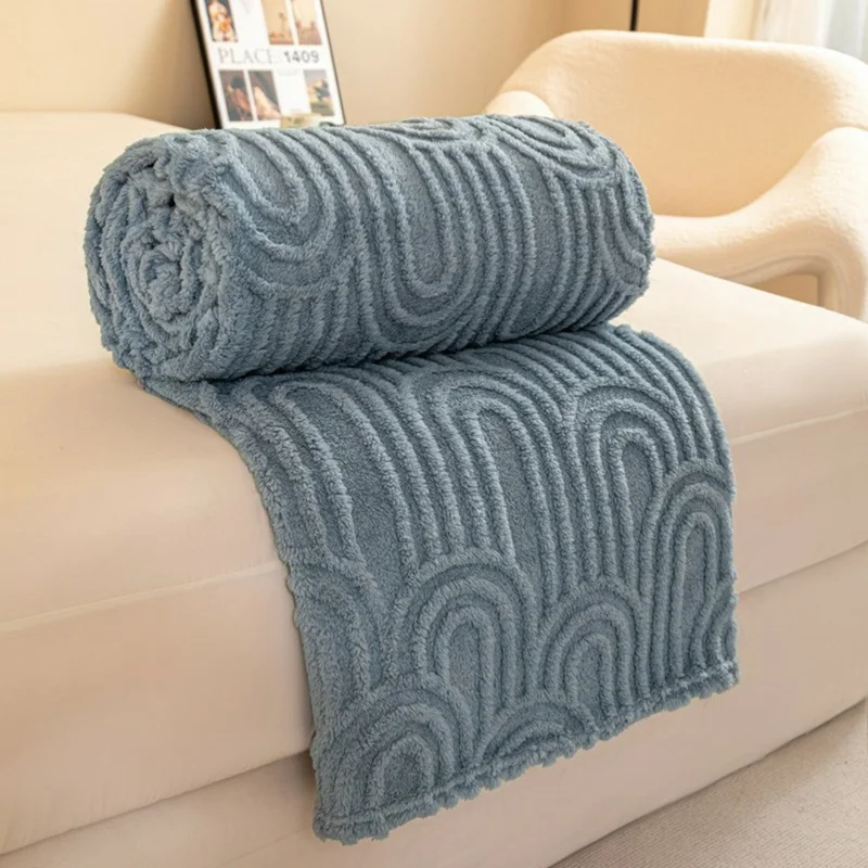 100 x 150cm Ultra Soft Taffeta Fleece Blanket Colonnade Pattern Plush Throw Blanket for Sofa Bed - Blue Grey